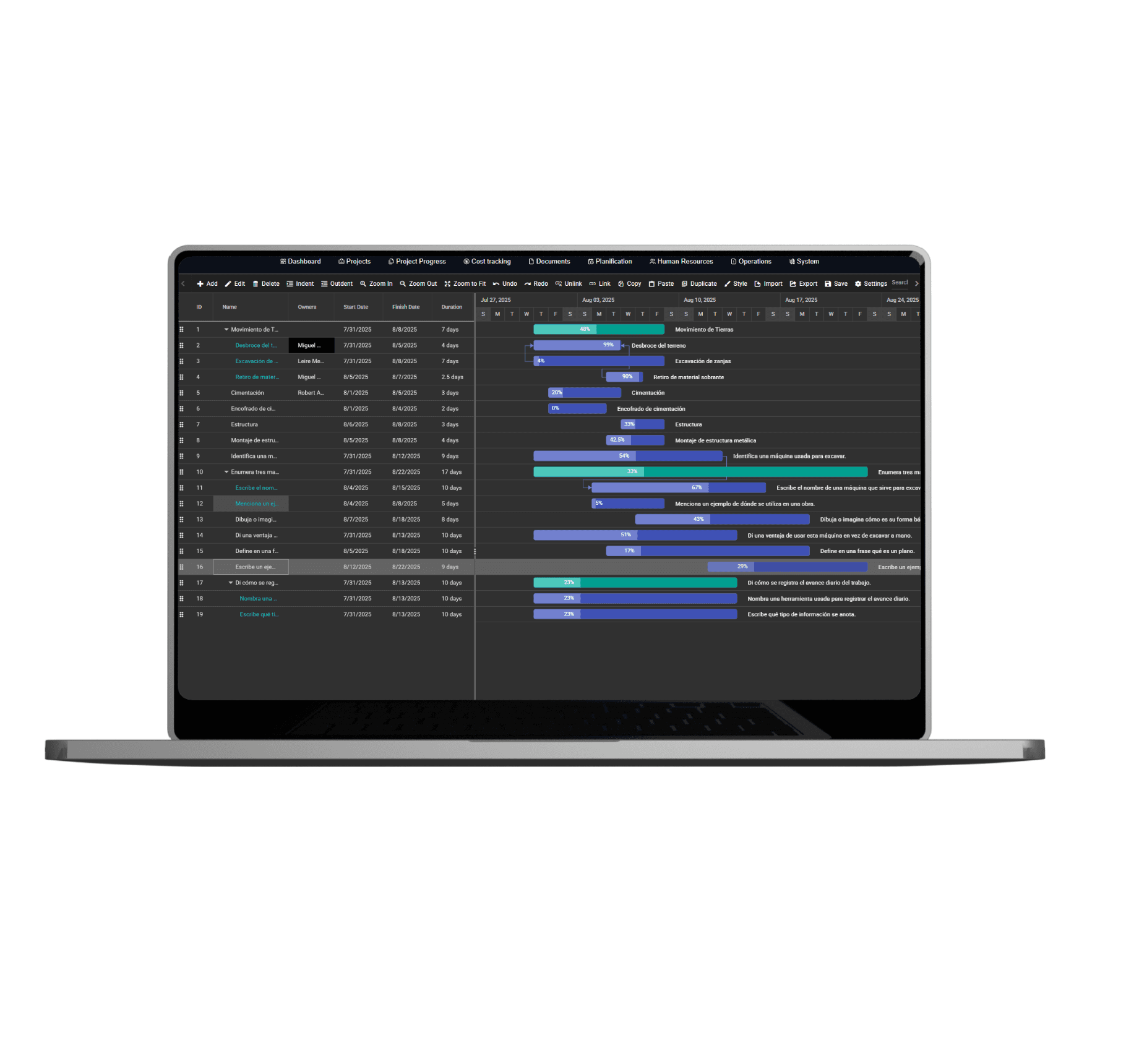 Visualiza el cronograma en Gantt